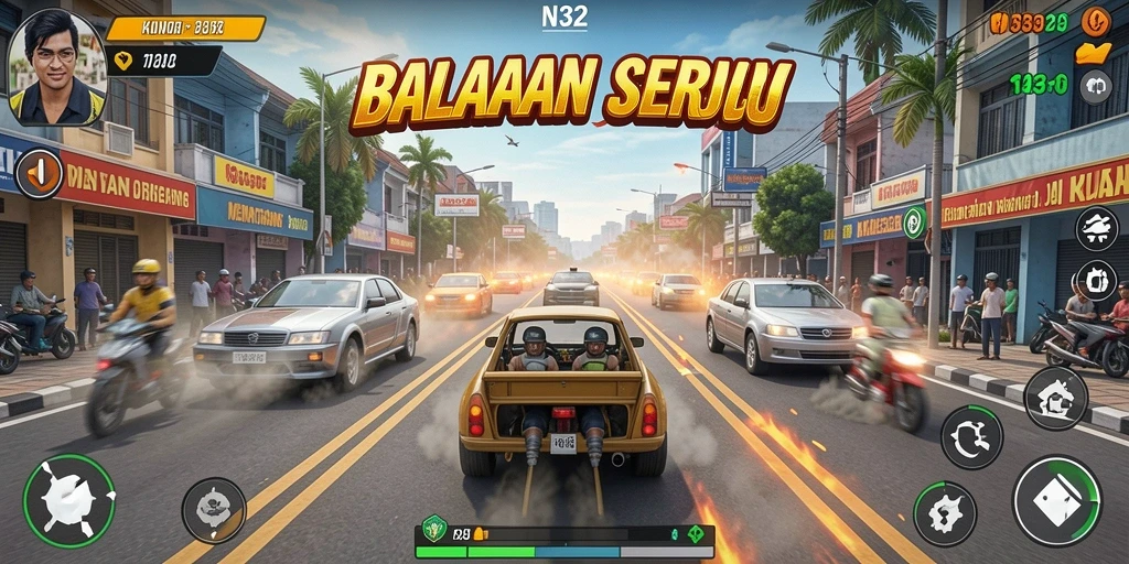 Screenshot menunjukkan aksi balapan cepat yang mendebarkan.