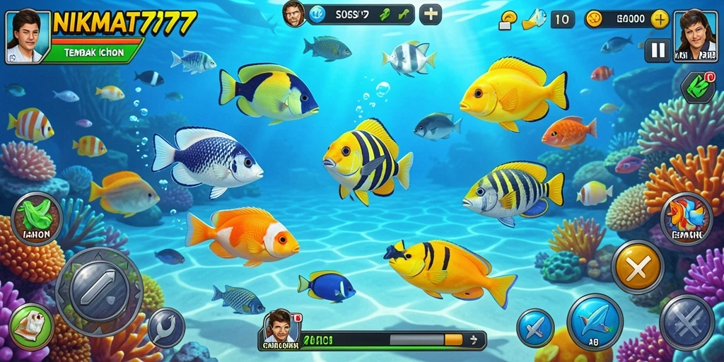 Tampilan gameplay utama NIKMAT777 yang penuh aksi tembak ikan.
