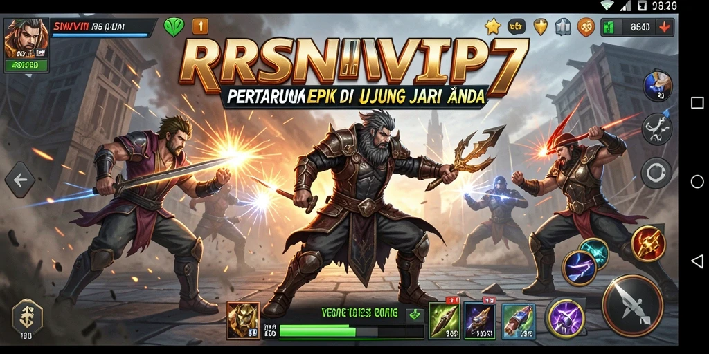 Tampilan layar pertarungan epik di RSNVIP7 dengan karakter beraksi.