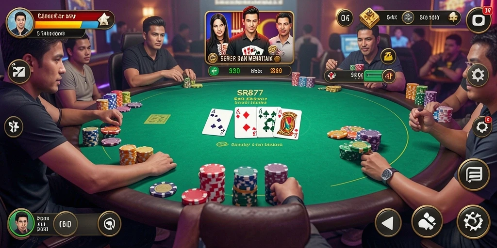 Tampilan gameplay poker yang seru dan interaktif.